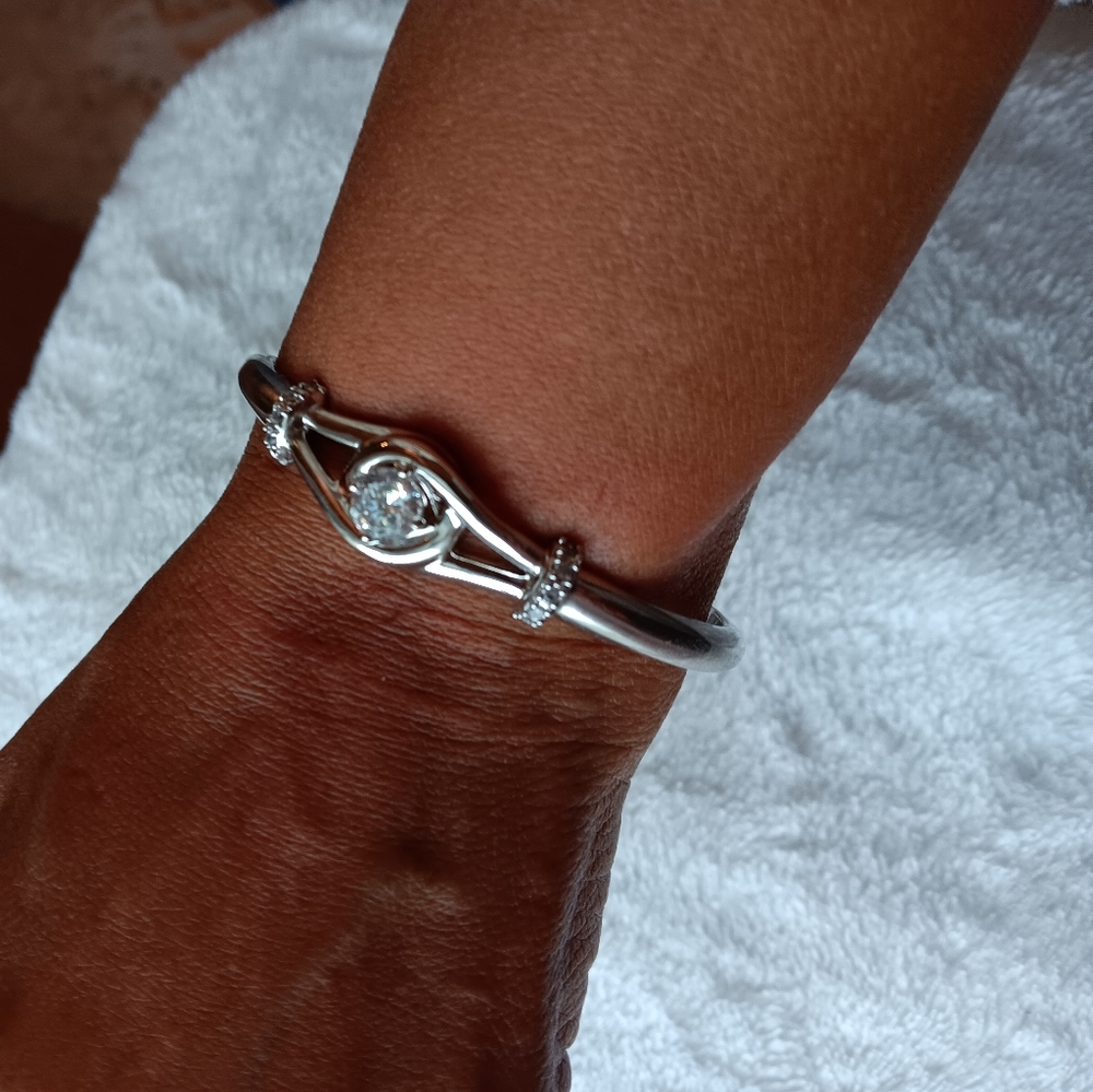 Avon Silver-Tone Open Cuff Bracelet with Clear Crystal